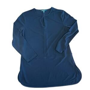 Ralph Lauren Women's Medium Tunic Blouse Black Stretchy 3/4‎ Sleeves Keyhole